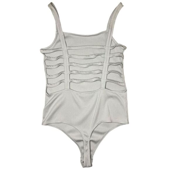 Express One Eleven Women’s Large Bodysuit Ribbed Light Blue Cage Back - Picture 3 of 6